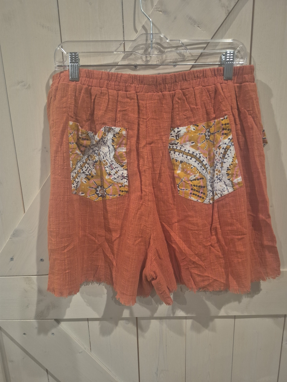 High Elastic Waist Shorts With Contrasting Front And Back Pockets, Frayed Hem XL - Picture 4 of 4